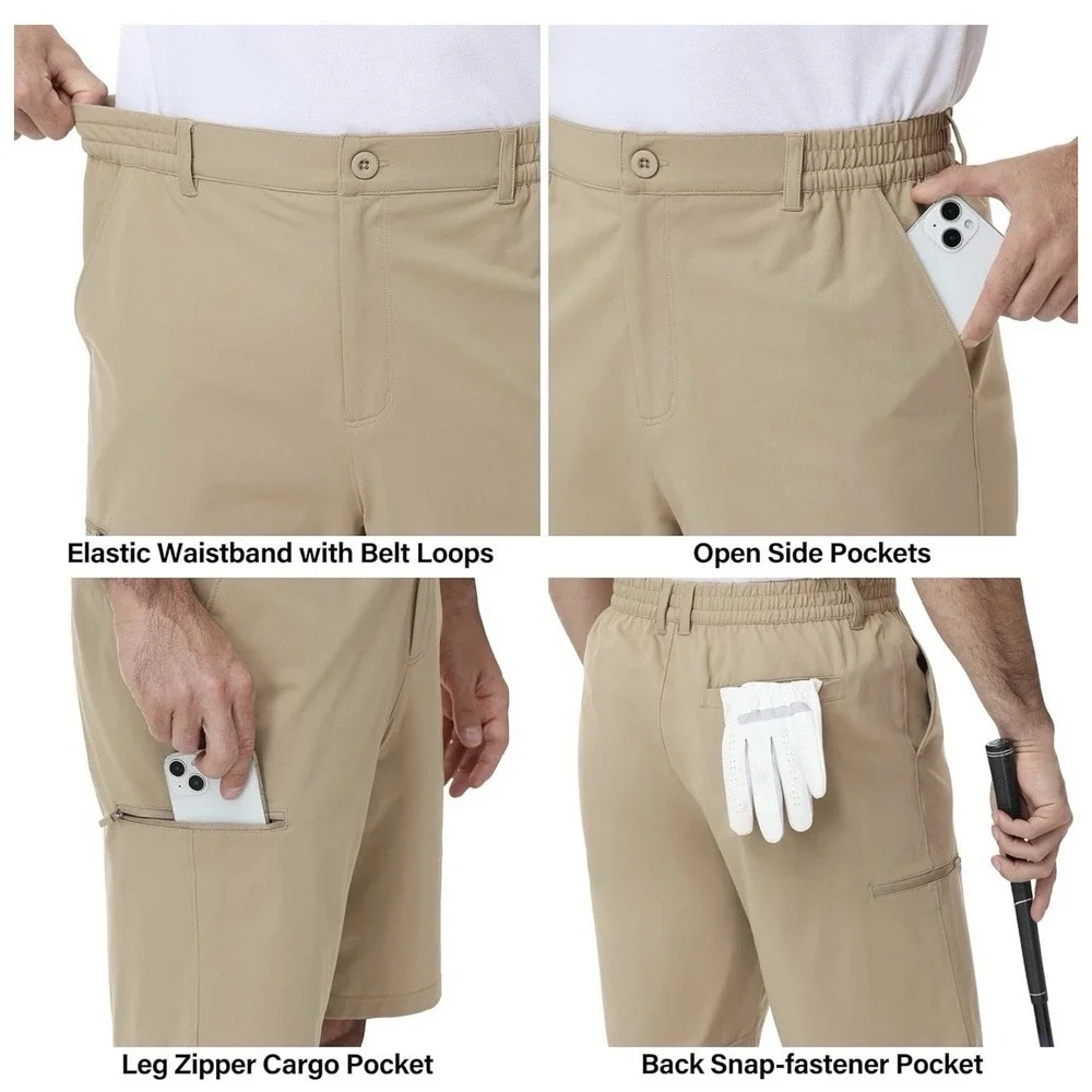 PinkBomb Men's Beige Athletic Golf Shorts 2XL Polyester 7